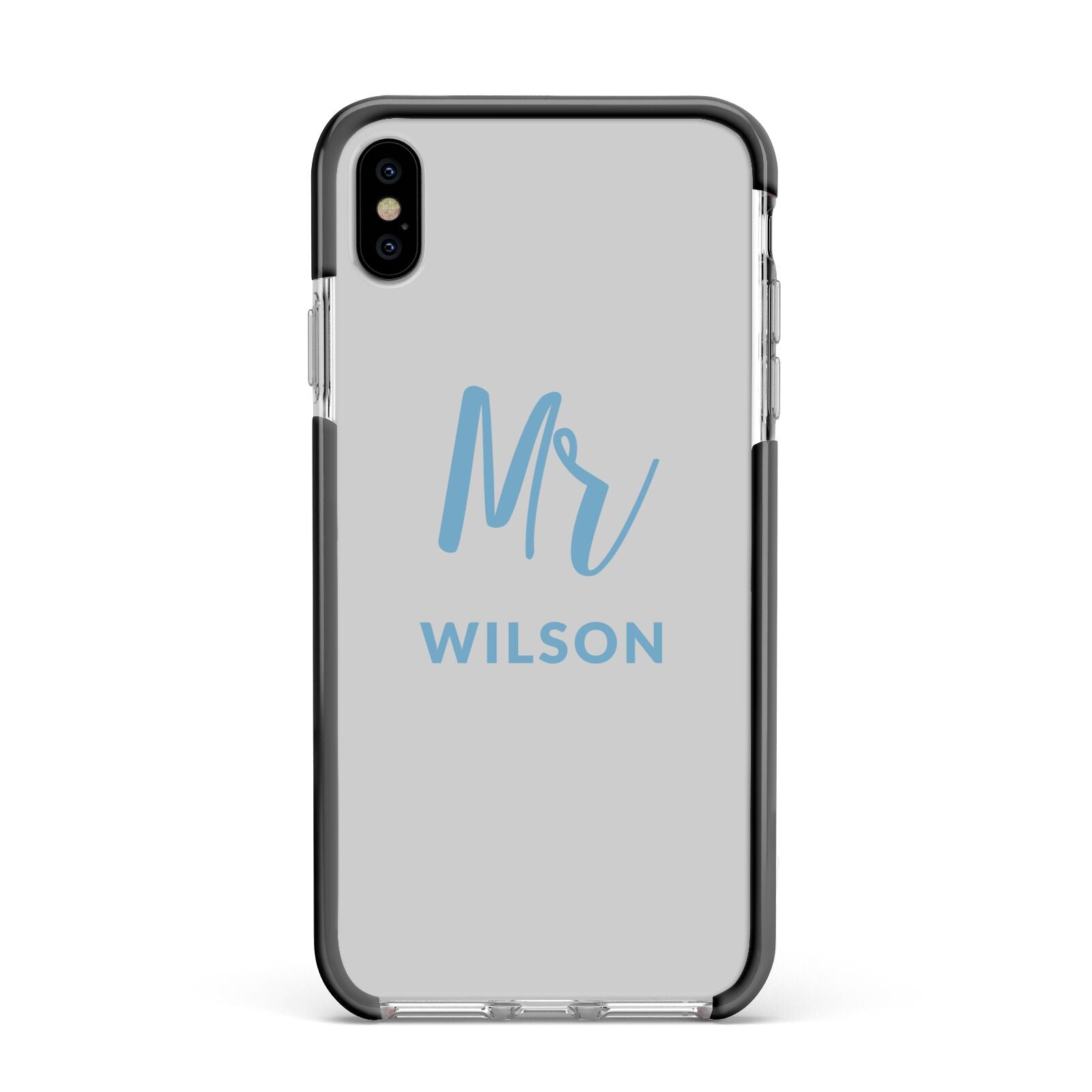 Personalised Mr Couple Apple iPhone Xs Max Impact Case Black Edge on Silver Phone