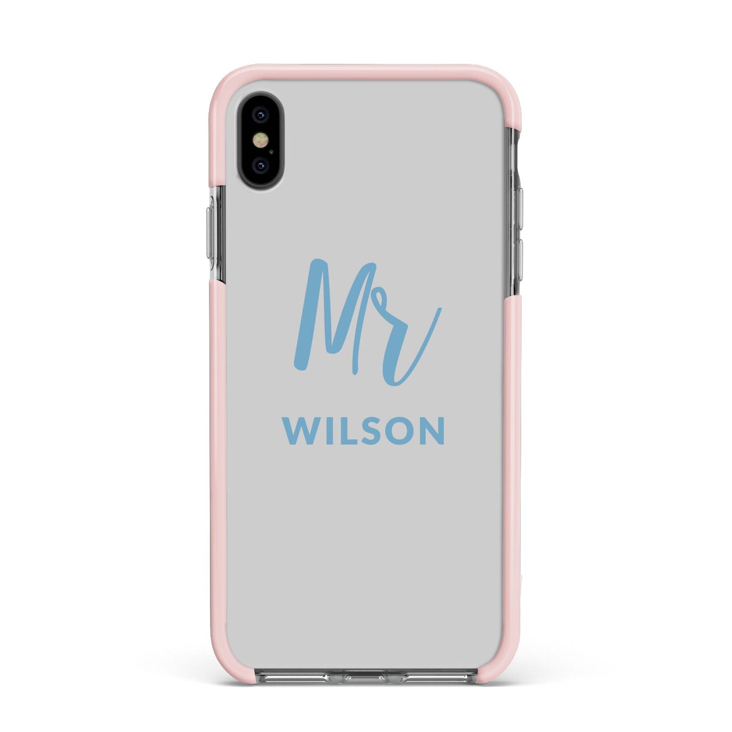 Personalised Mr Couple Apple iPhone Xs Max Impact Case Pink Edge on Black Phone