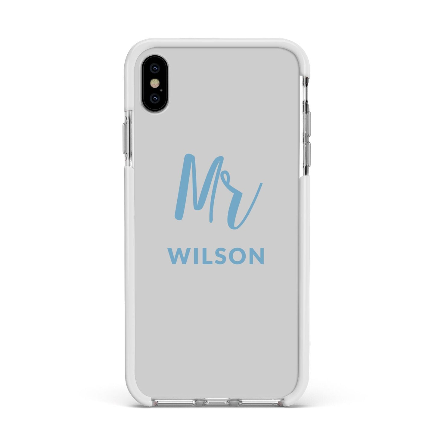 Personalised Mr Couple Apple iPhone Xs Max Impact Case White Edge on Silver Phone