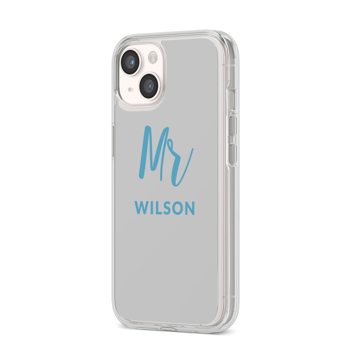 Personalised Mr Couple iPhone 14 Clear Tough Case Starlight Angled Image