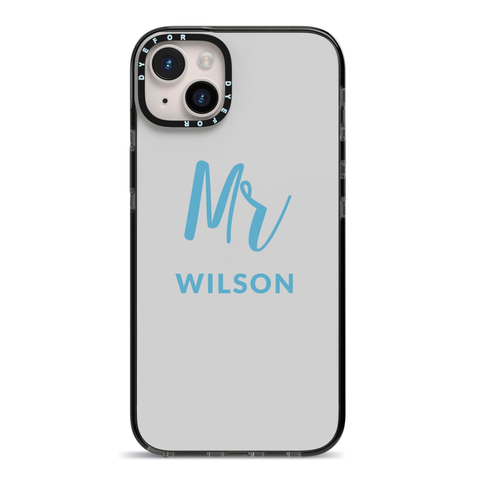 Personalised Mr Couple iPhone 14 Plus Black Impact Case on Silver phone