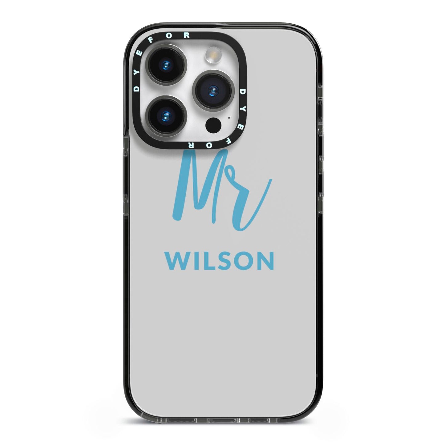 Personalised Mr Couple iPhone 14 Pro Black Impact Case on Silver phone