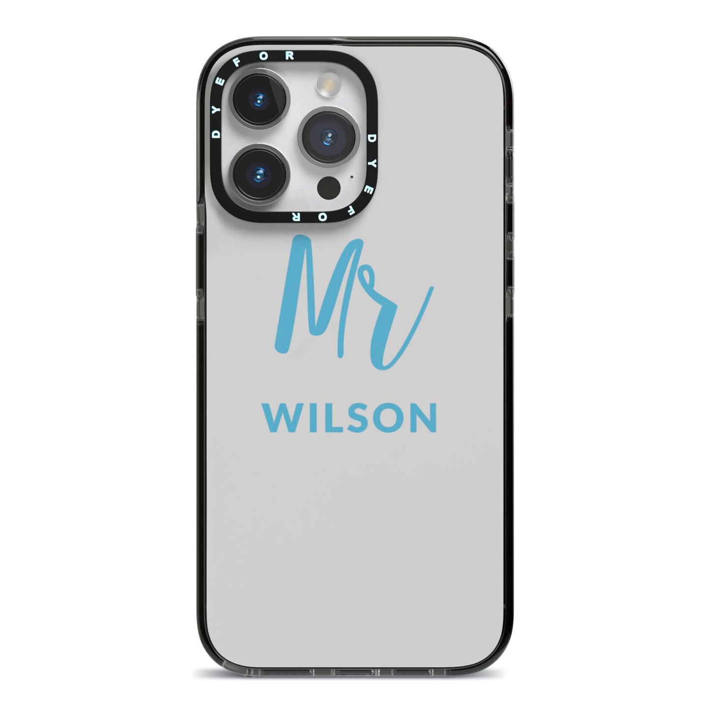 Personalised Mr Couple iPhone 14 Pro Max Black Impact Case on Silver phone