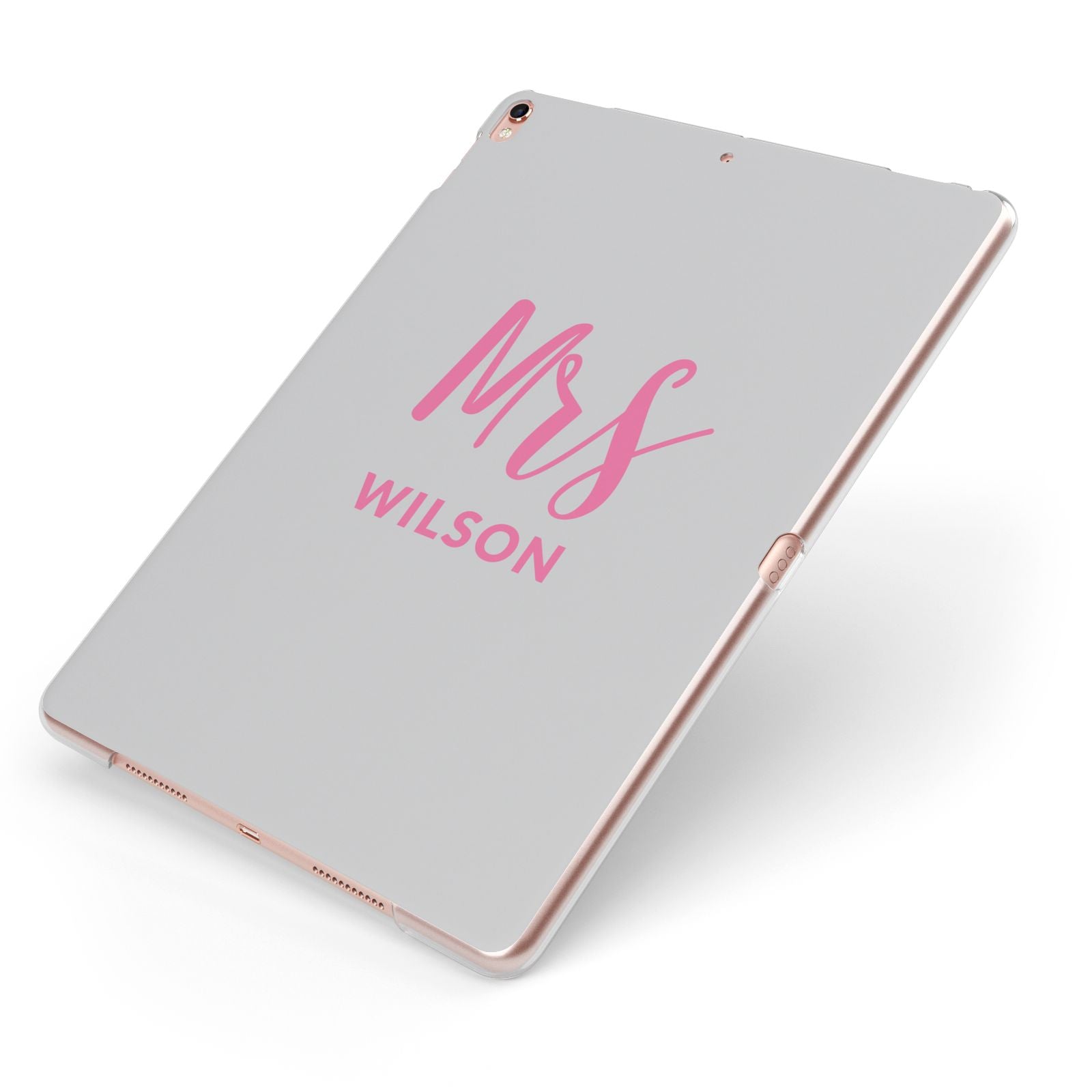 Personalised Mrs Couple Apple iPad Case on Rose Gold iPad Side View