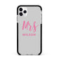 Personalised Mrs Couple Apple iPhone 11 Pro Max in Silver with Black Impact Case