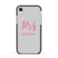 Personalised Mrs Couple Apple iPhone XR Impact Case Black Edge on Silver Phone