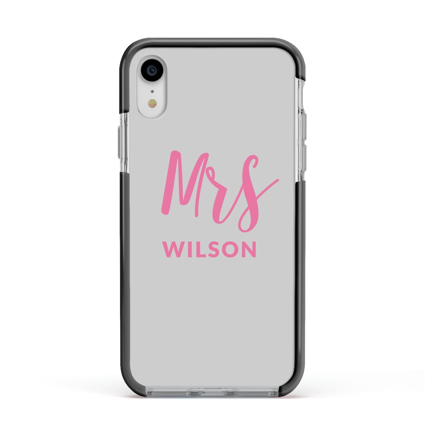 Personalised Mrs Couple Apple iPhone XR Impact Case Black Edge on Silver Phone