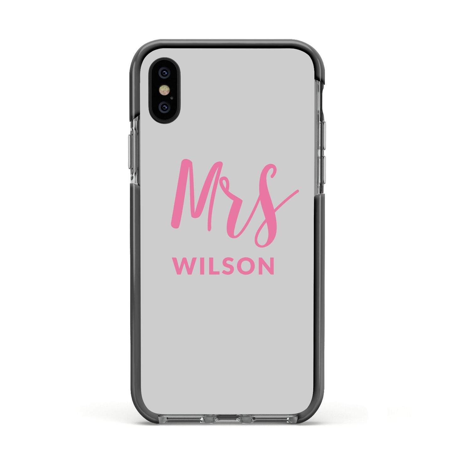 Personalised Mrs Couple Apple iPhone Xs Impact Case Black Edge on Black Phone