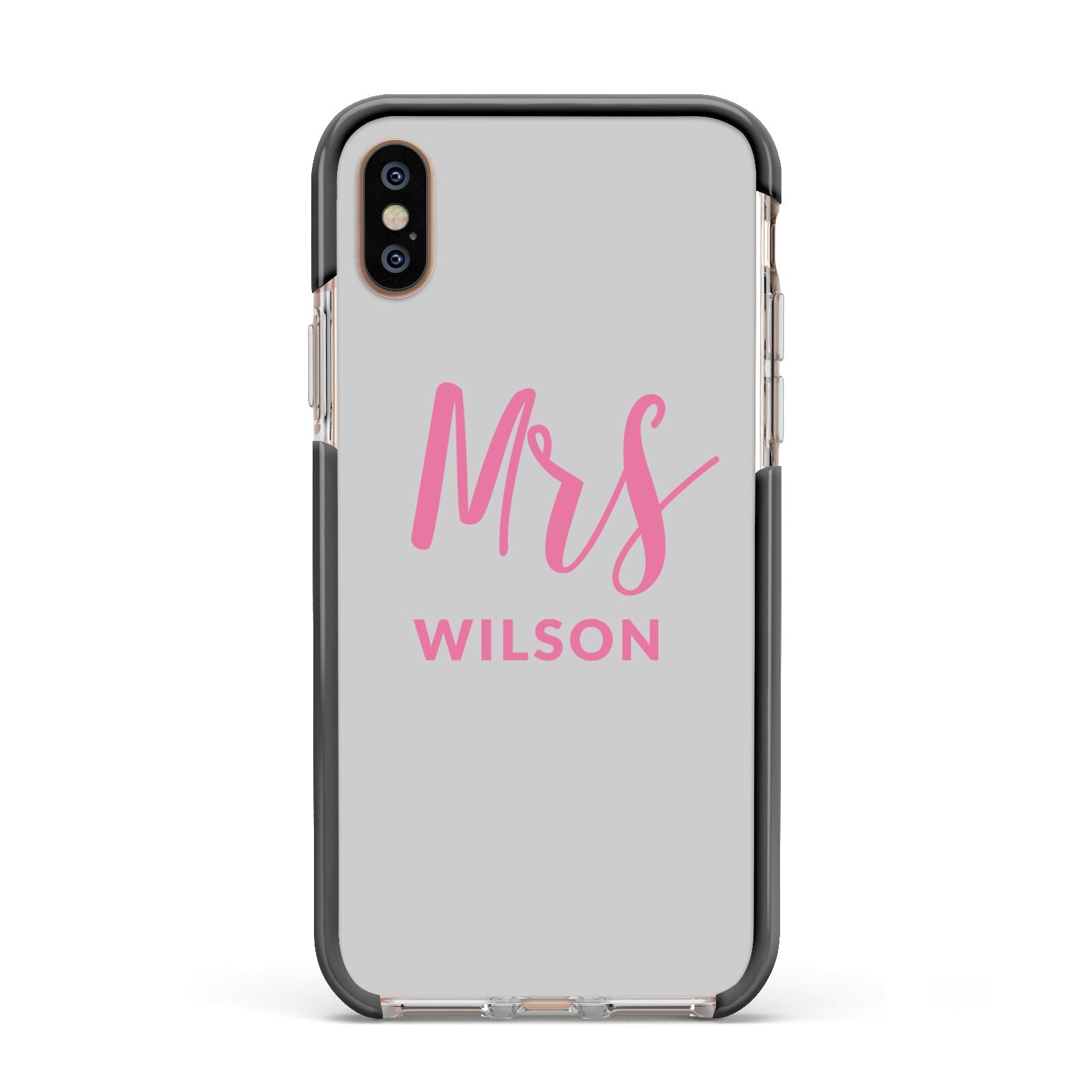 Personalised Mrs Couple Apple iPhone Xs Impact Case Black Edge on Gold Phone