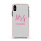 Personalised Mrs Couple Apple iPhone Xs Impact Case Pink Edge on Black Phone