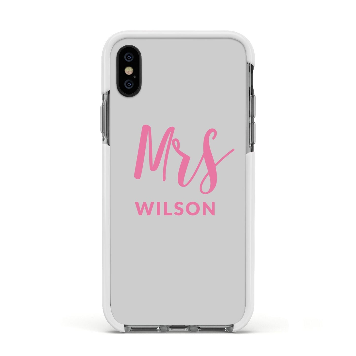 Personalised Mrs Couple Apple iPhone Xs Impact Case White Edge on Black Phone