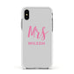 Personalised Mrs Couple Apple iPhone Xs Impact Case White Edge on Silver Phone