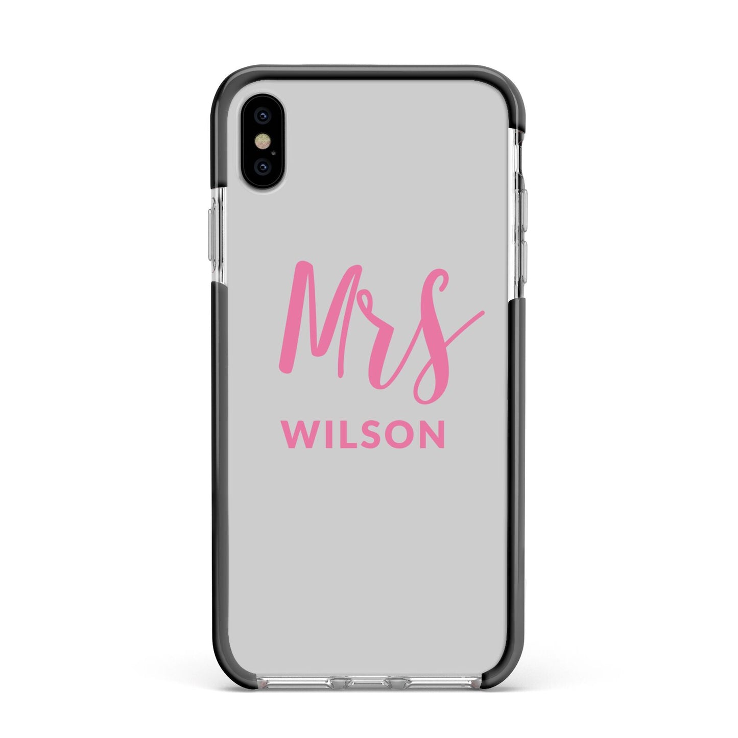 Personalised Mrs Couple Apple iPhone Xs Max Impact Case Black Edge on Silver Phone