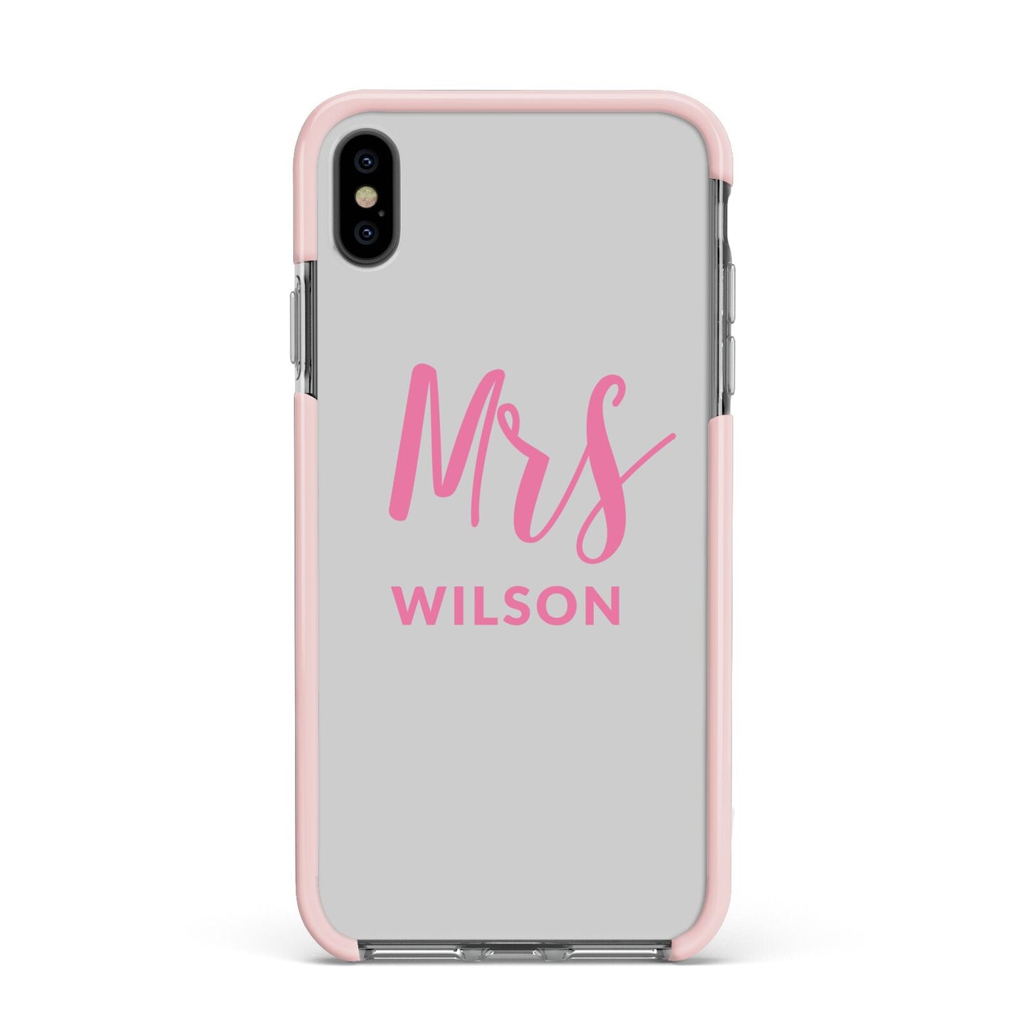Personalised Mrs Couple Apple iPhone Xs Max Impact Case Pink Edge on Black Phone