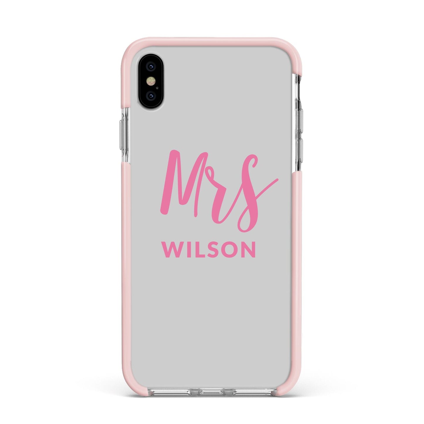 Personalised Mrs Couple Apple iPhone Xs Max Impact Case Pink Edge on Silver Phone