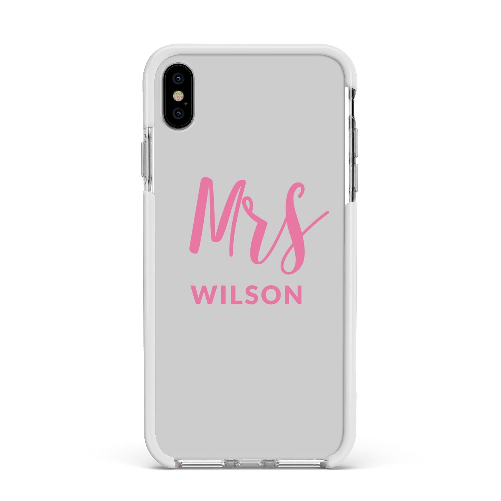 Personalised Mrs Couple Apple iPhone Xs Max Impact Case White Edge on Silver Phone