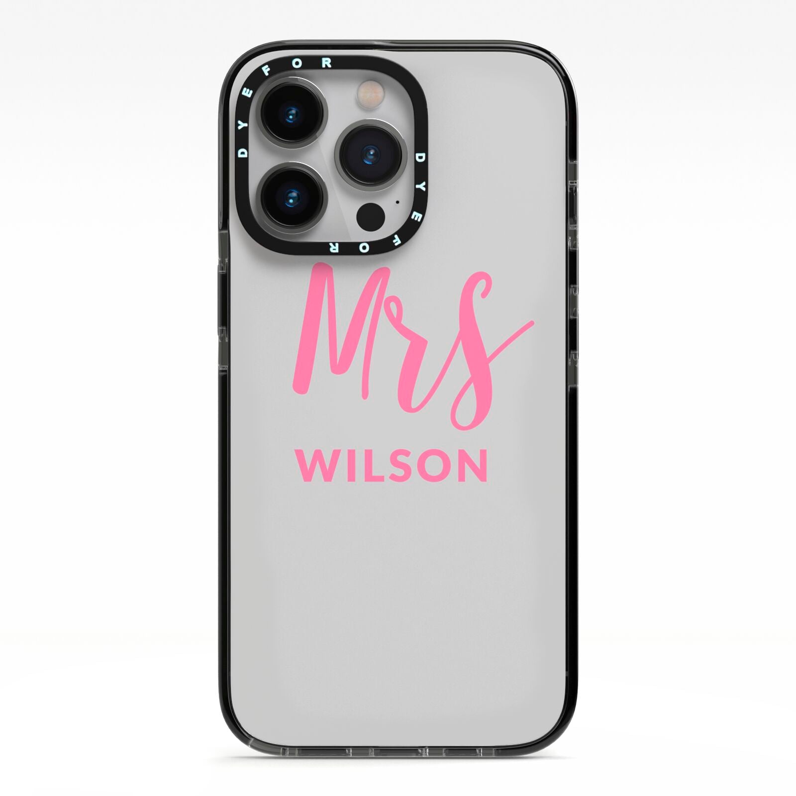 Personalised Mrs Couple iPhone 13 Pro Black Impact Case on Silver phone