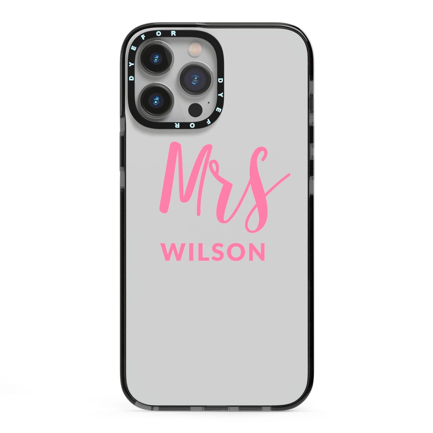 Personalised Mrs Couple iPhone 13 Pro Max Black Impact Case on Silver phone