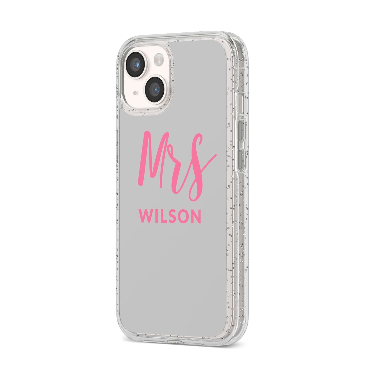Personalised Mrs Couple iPhone 14 Glitter Tough Case Starlight Angled Image