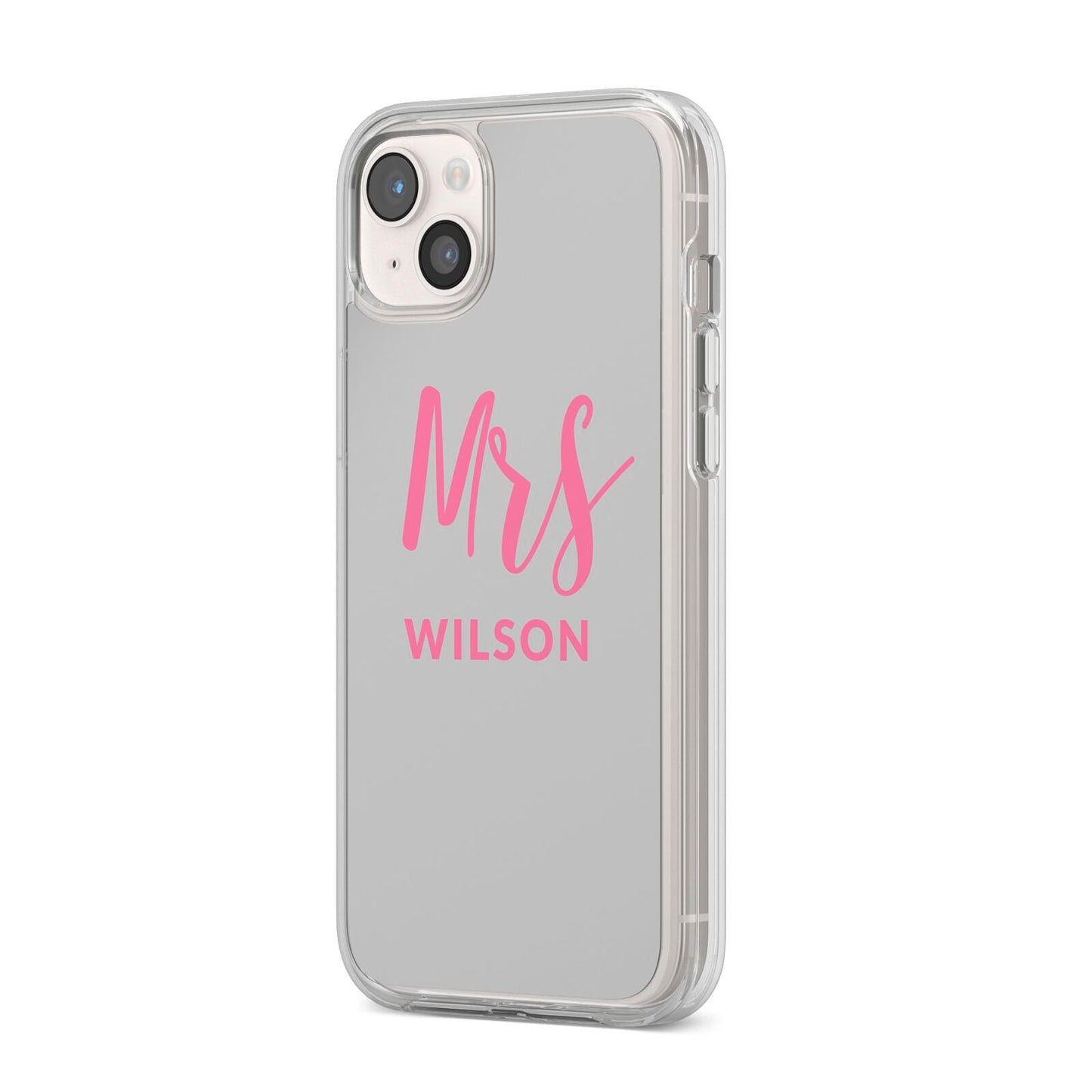 Personalised Mrs Couple iPhone 14 Plus Clear Tough Case Starlight Angled Image