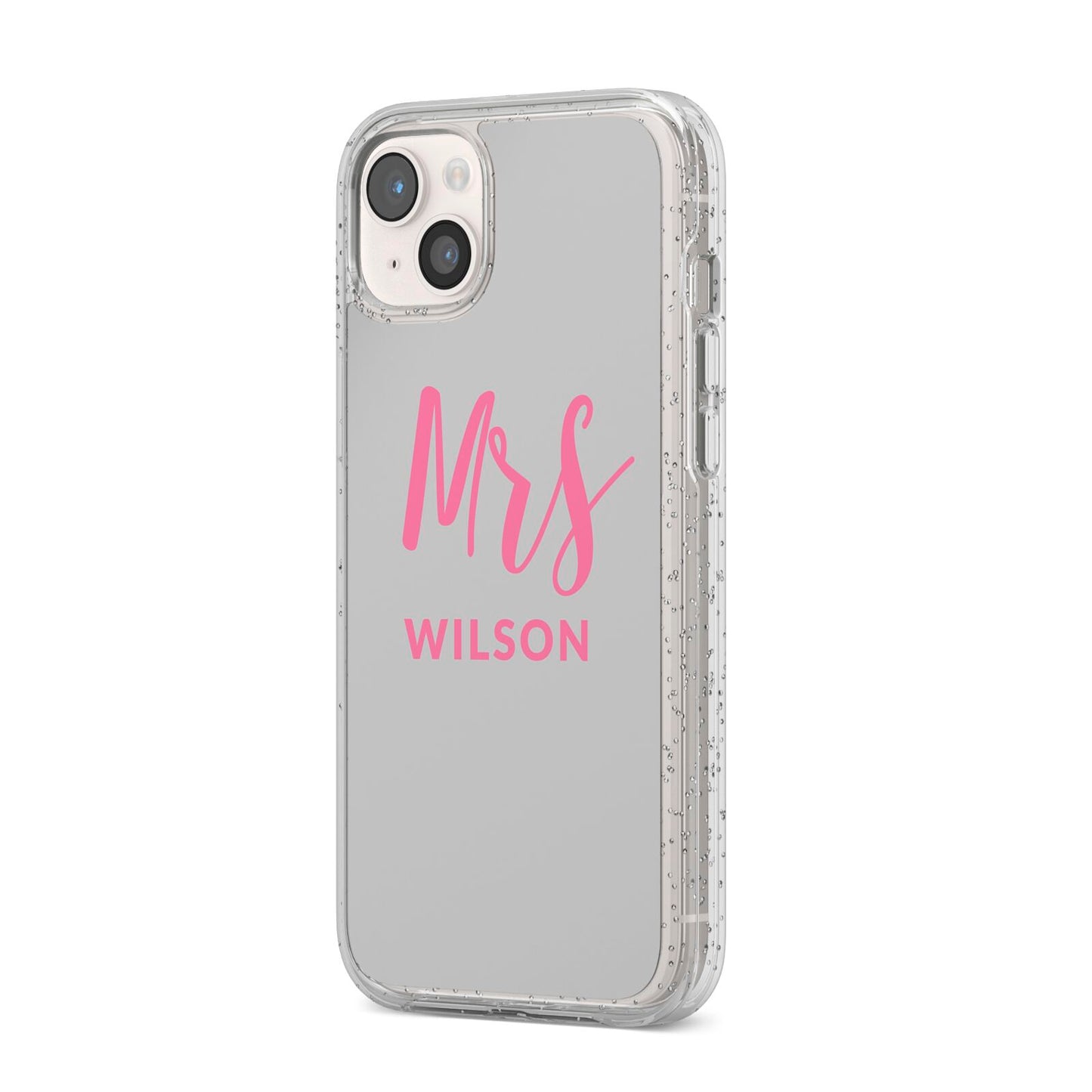 Personalised Mrs Couple iPhone 14 Plus Glitter Tough Case Starlight Angled Image