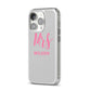 Personalised Mrs Couple iPhone 14 Pro Clear Tough Case Silver Angled Image