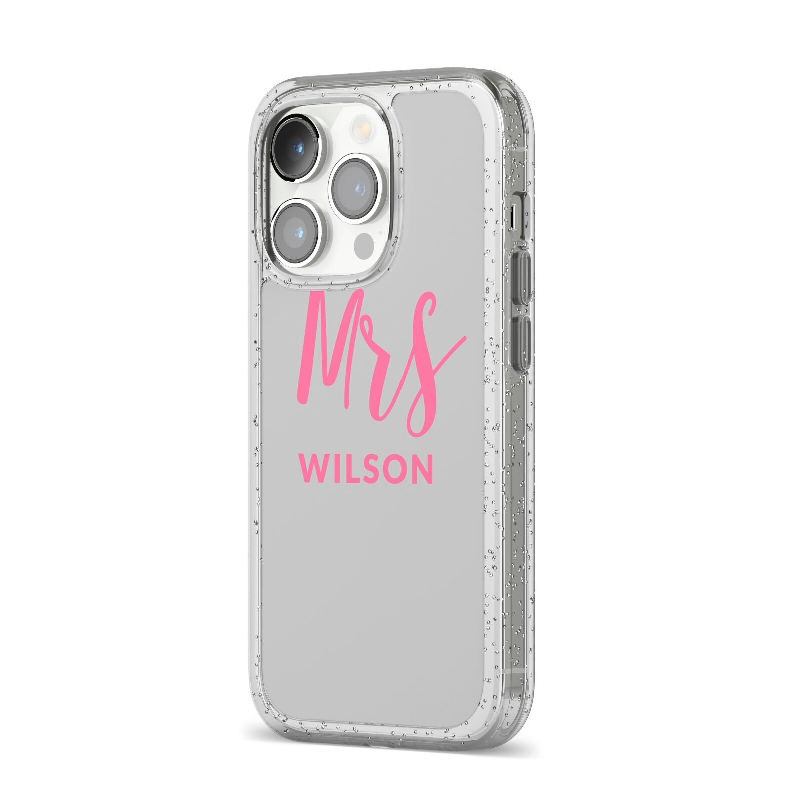 Personalised Mrs Couple iPhone 14 Pro Glitter Tough Case Silver Angled Image