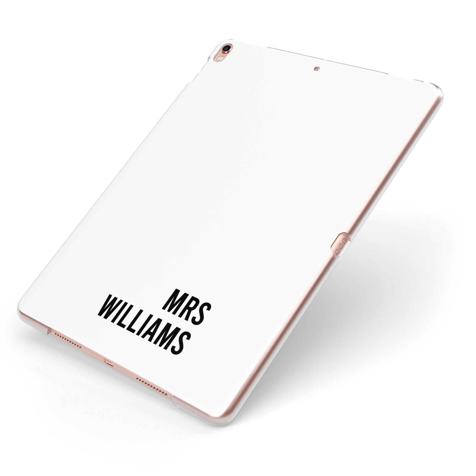 Personalised Mrs Surname Apple iPad Case on Rose Gold iPad Side View