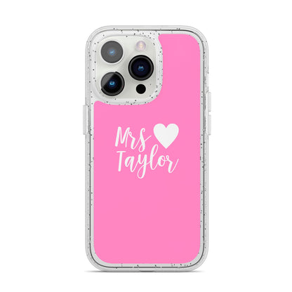 Personalised Mrs iPhone 14 Pro Glitter Tough Case Silver