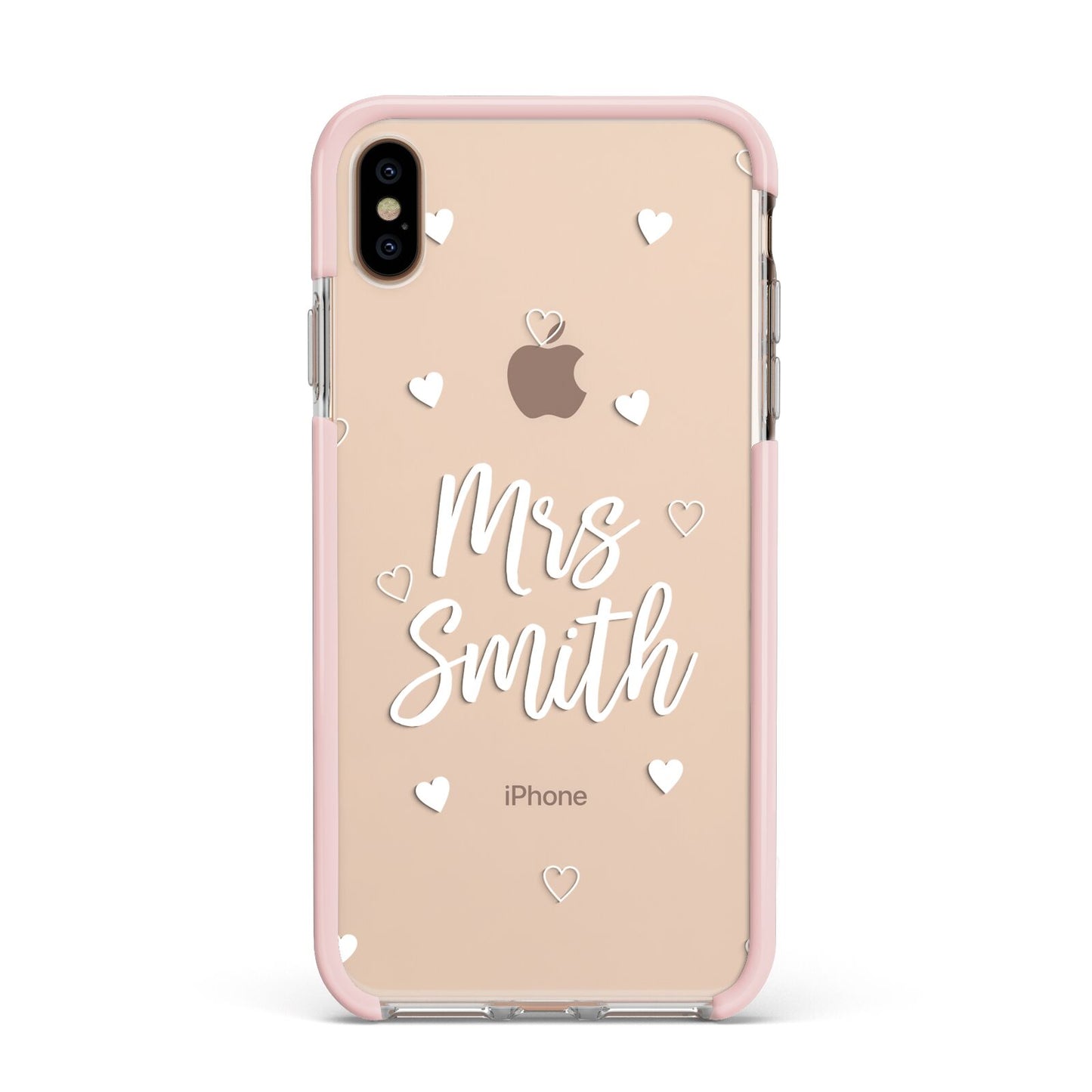 Personalised Mrs with Hearts Apple iPhone Xs Max Impact Case Pink Edge on Gold Phone