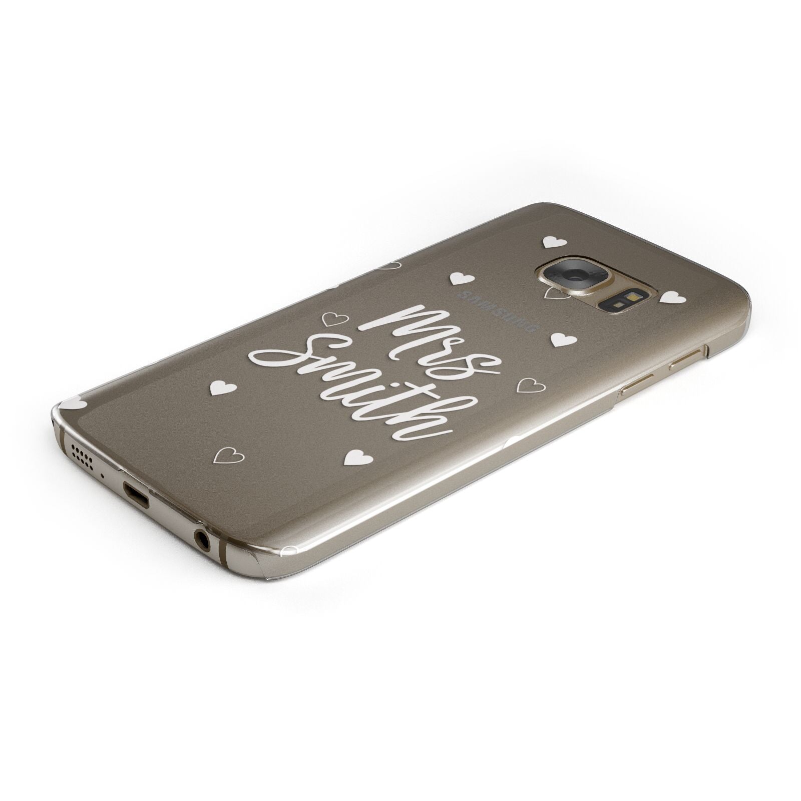 Personalised Mrs with Hearts Protective Samsung Galaxy Case Angled Image