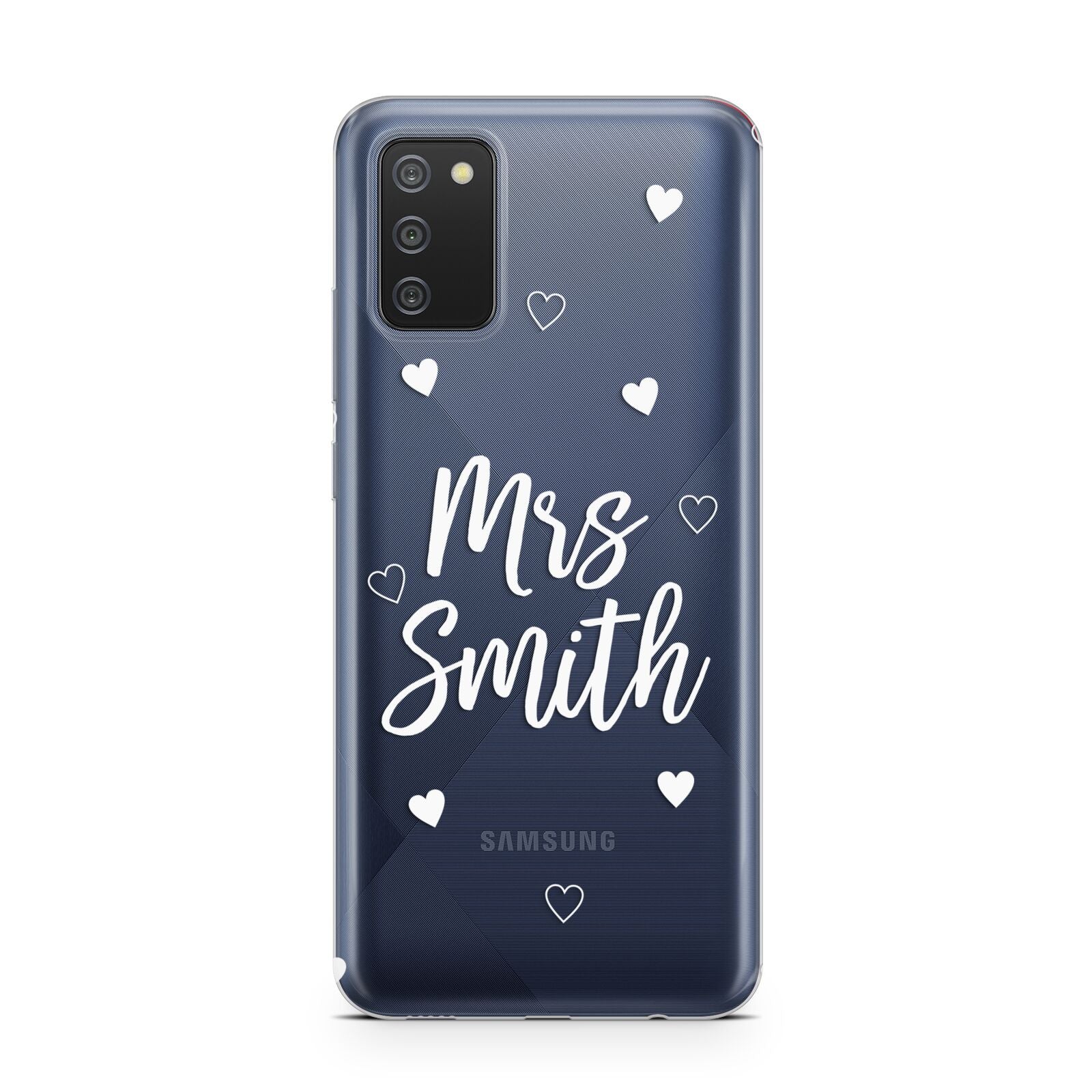 Personalised Mrs with Hearts Samsung A02s Case