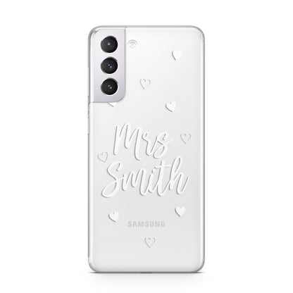 Personalised Mrs with Hearts Samsung S21 Case