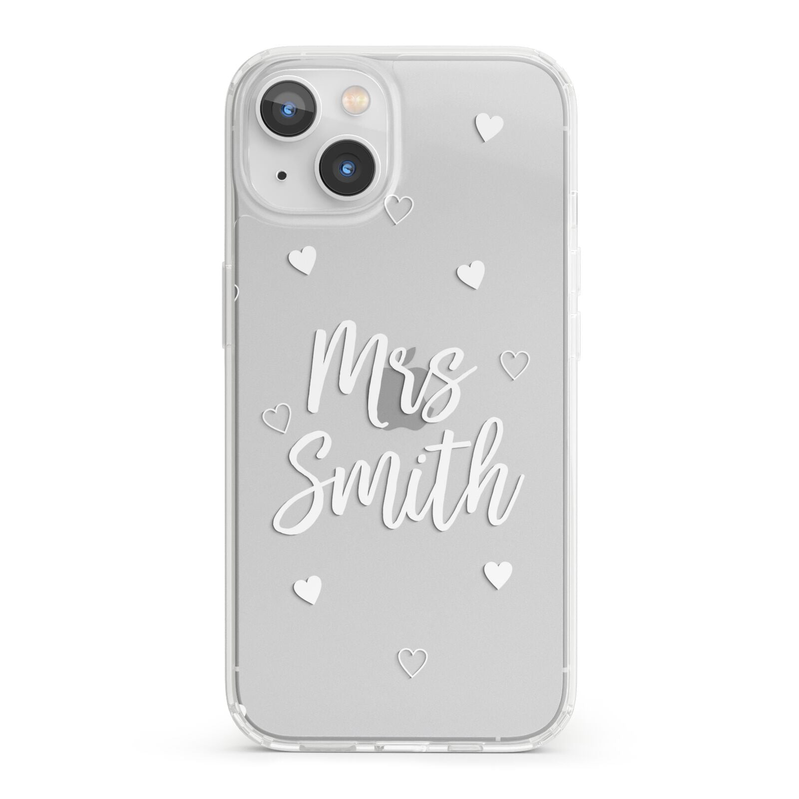 Personalised Mrs with Hearts iPhone 13 Clear Bumper Case