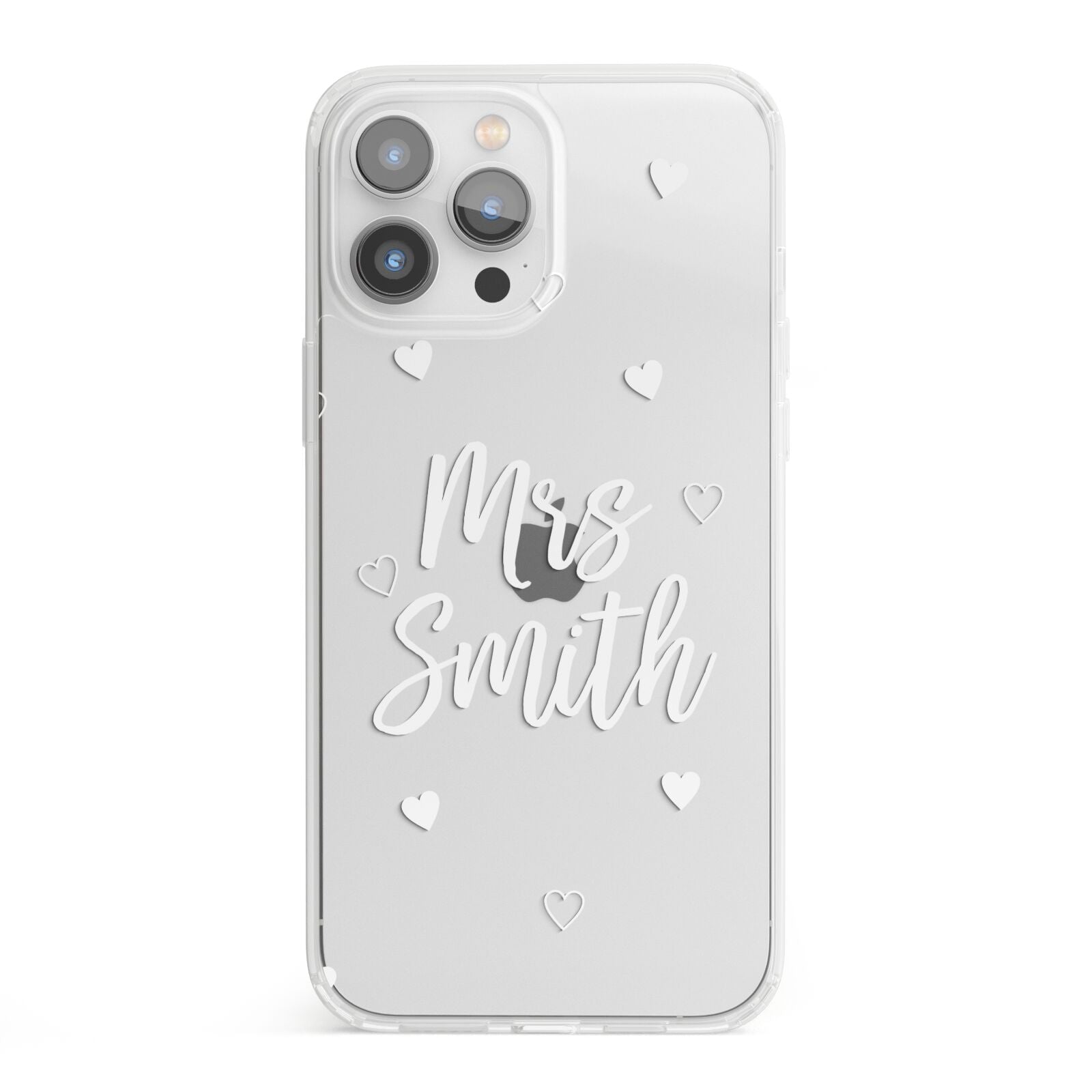 Personalised Mrs with Hearts iPhone 13 Pro Max Clear Bumper Case