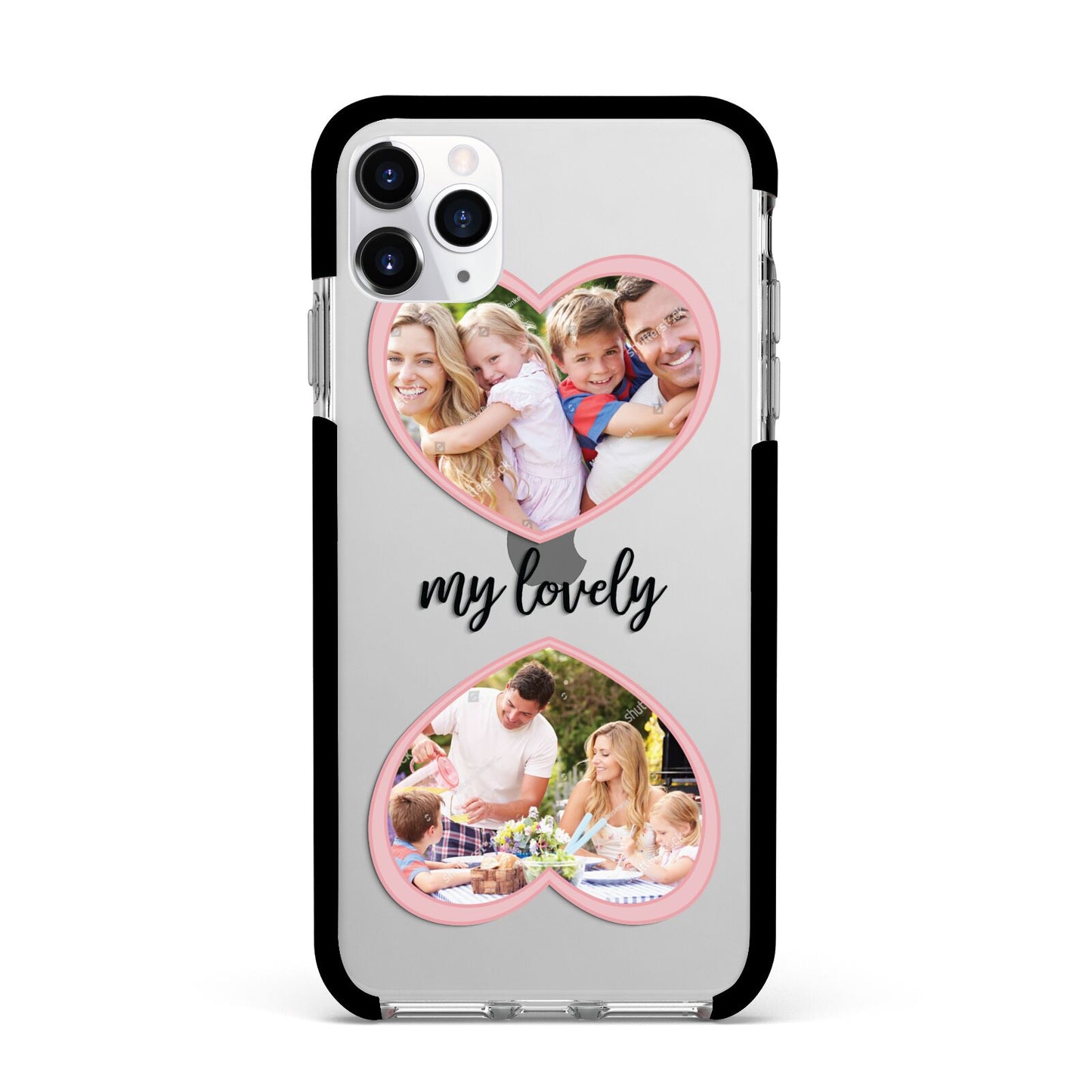 Personalised Multi Photo Hearts Apple iPhone 11 Pro Max in Silver with Black Impact Case