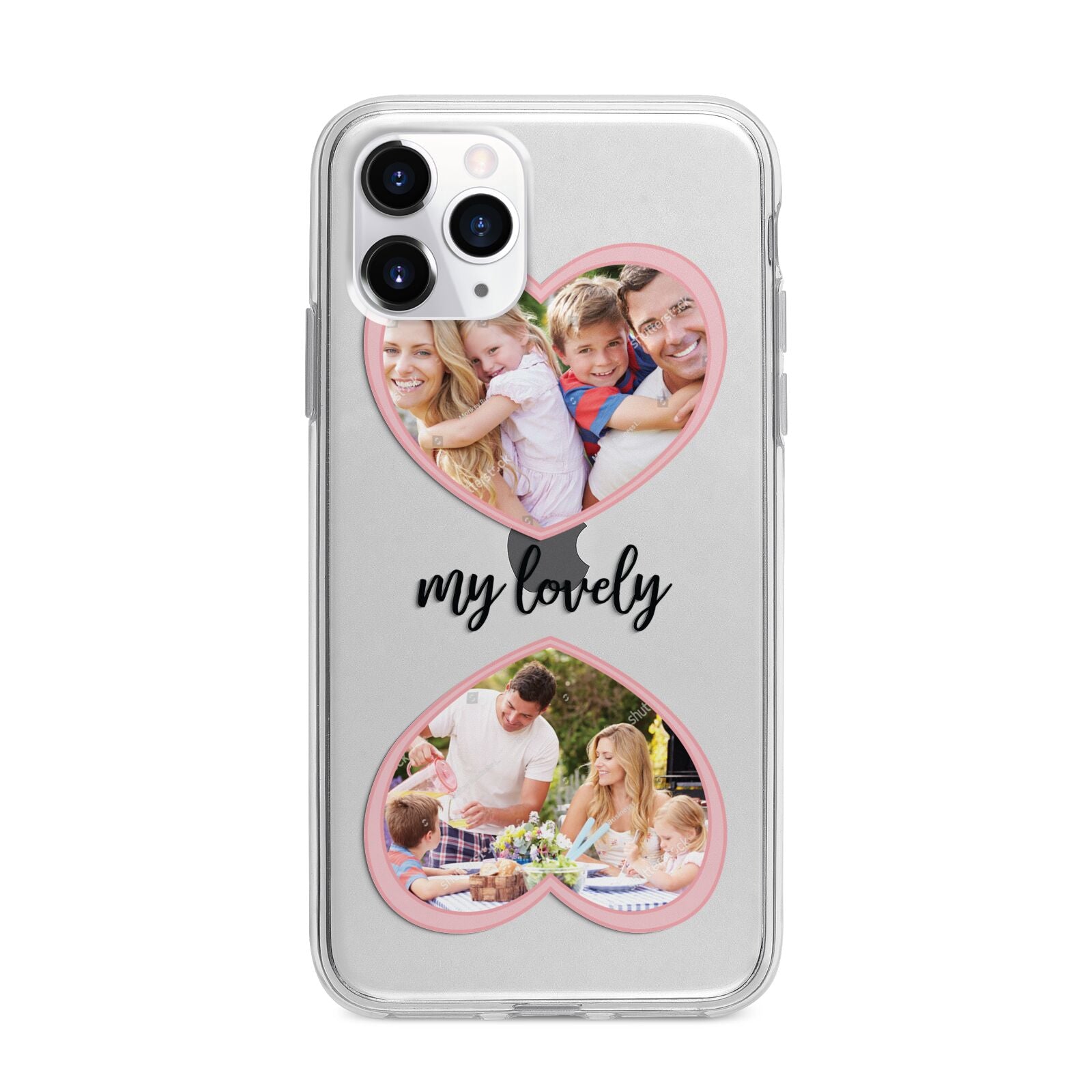 Personalised Multi Photo Hearts Apple iPhone 11 Pro Max in Silver with Bumper Case