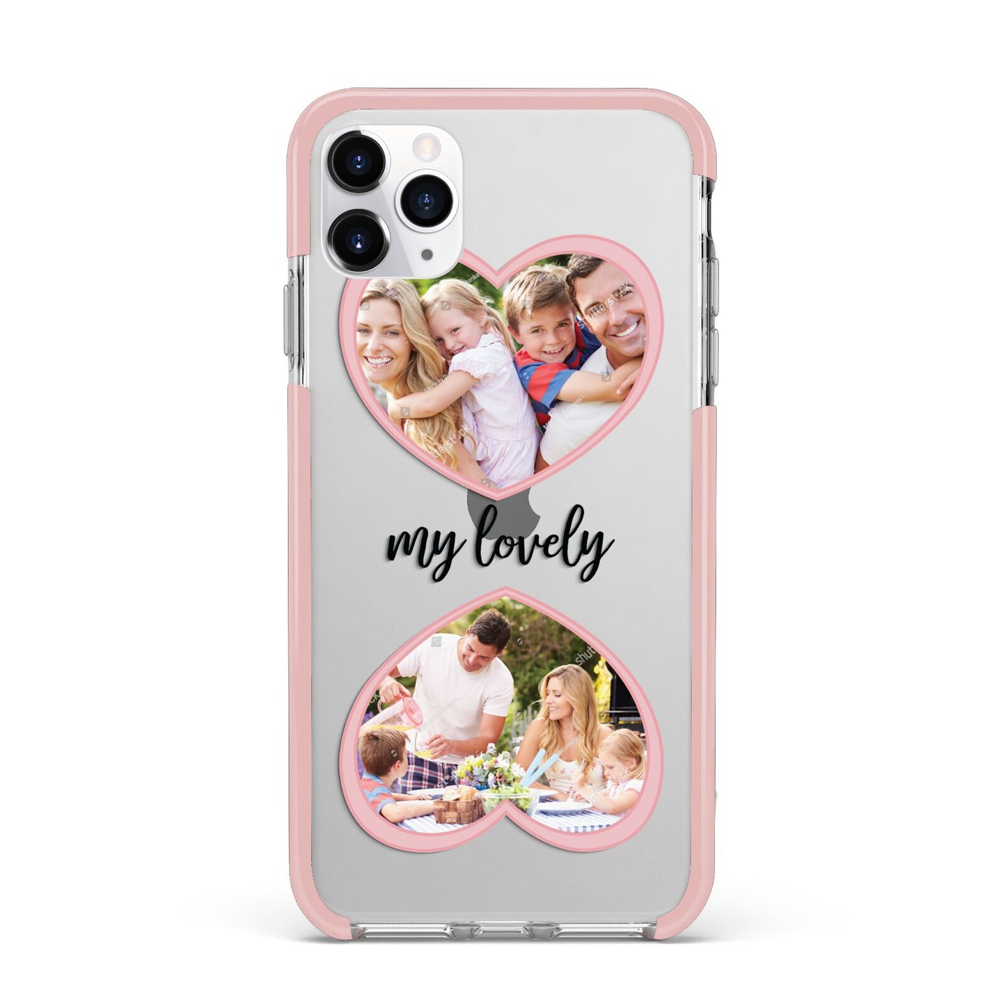 Personalised Multi Photo Hearts Apple iPhone 11 Pro Max in Silver with Pink Impact Case