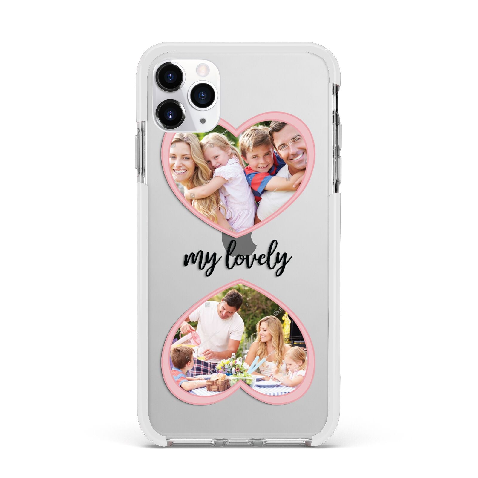 Personalised Multi Photo Hearts Apple iPhone 11 Pro Max in Silver with White Impact Case