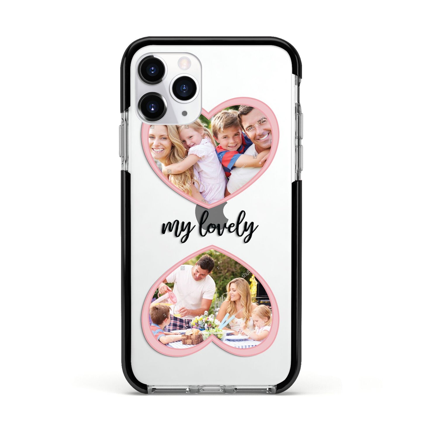 Personalised Multi Photo Hearts Apple iPhone 11 Pro in Silver with Black Impact Case