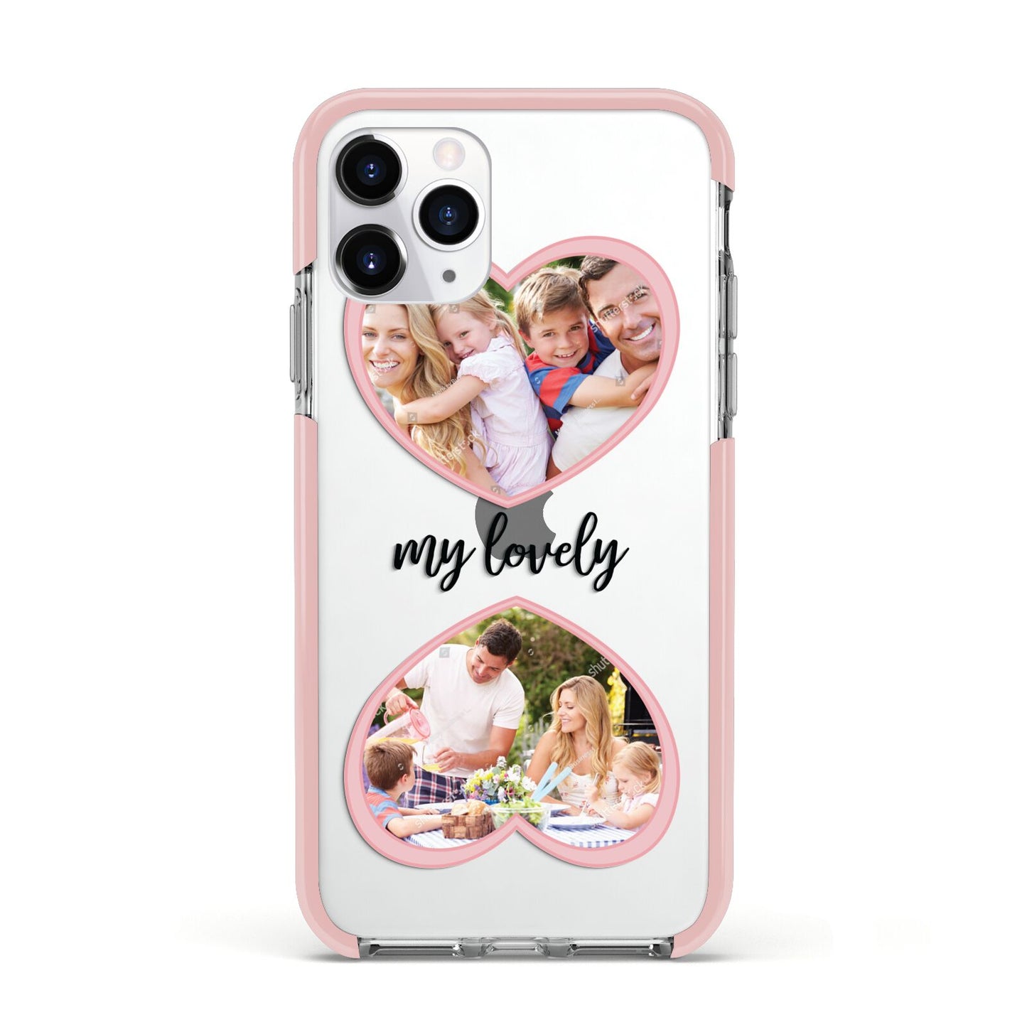 Personalised Multi Photo Hearts Apple iPhone 11 Pro in Silver with Pink Impact Case