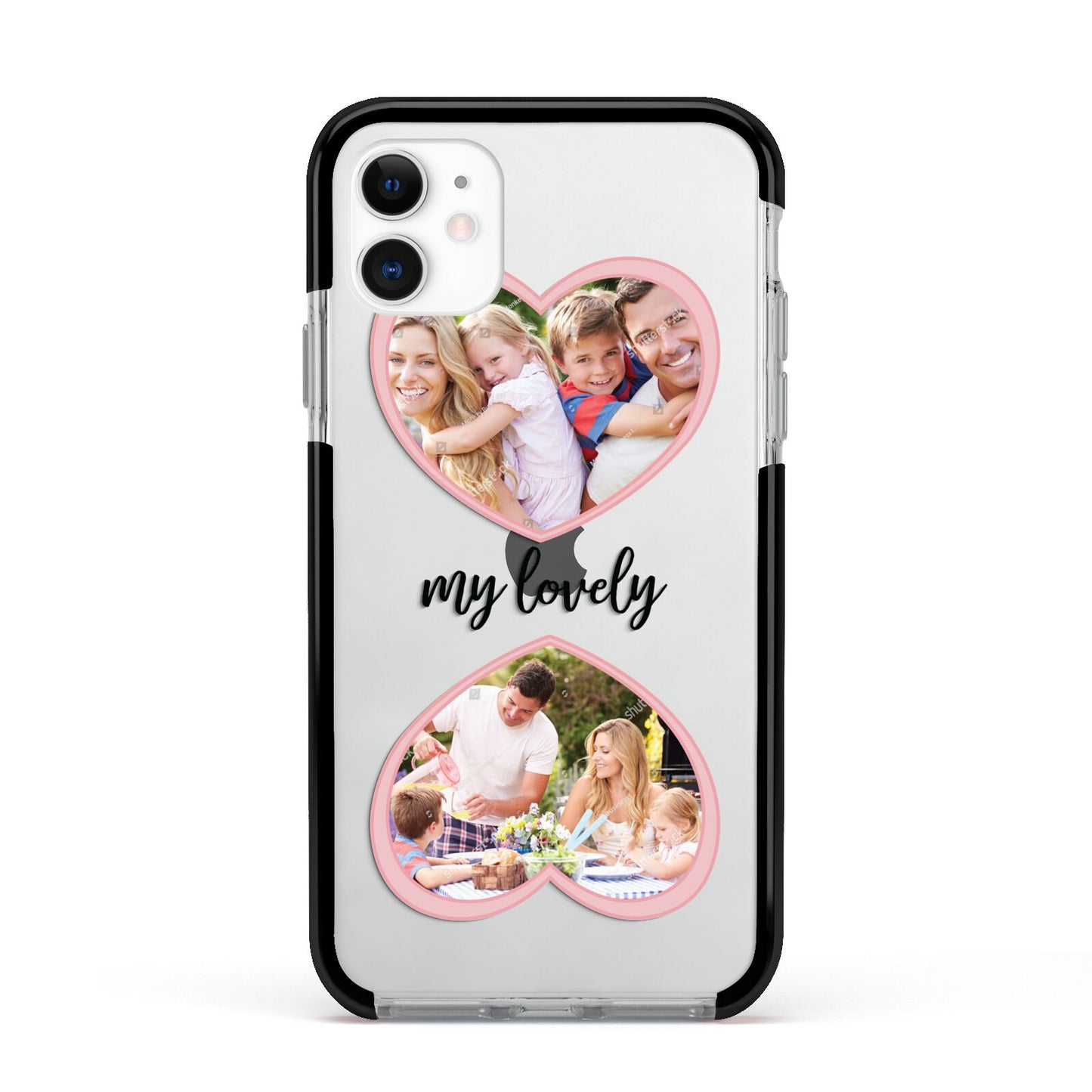 Personalised Multi Photo Hearts Apple iPhone 11 in White with Black Impact Case