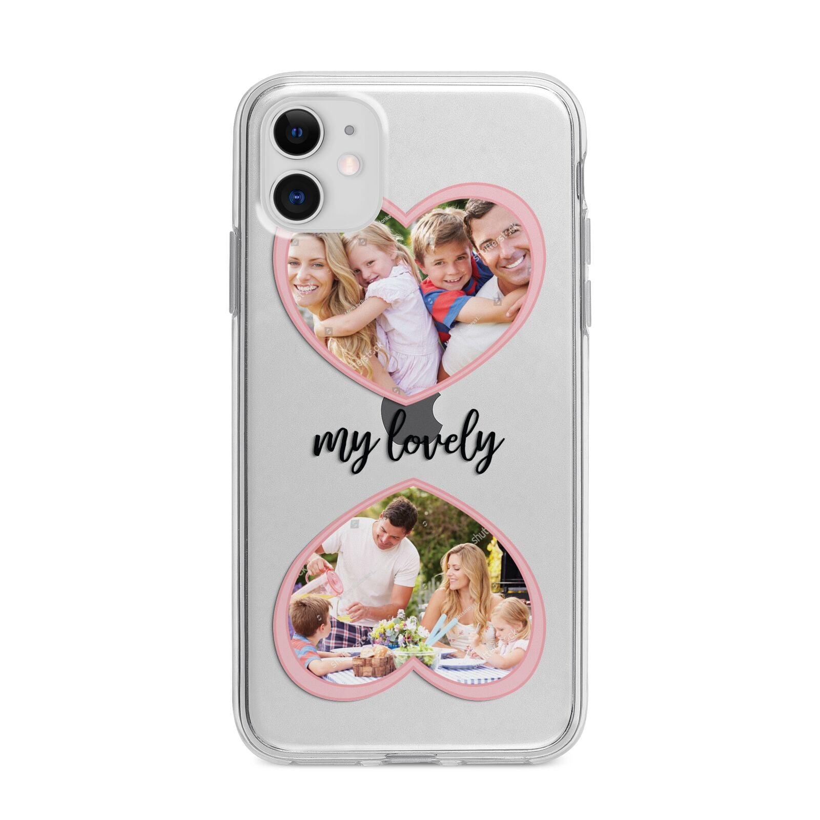 Personalised Multi Photo Hearts Apple iPhone 11 in White with Bumper Case