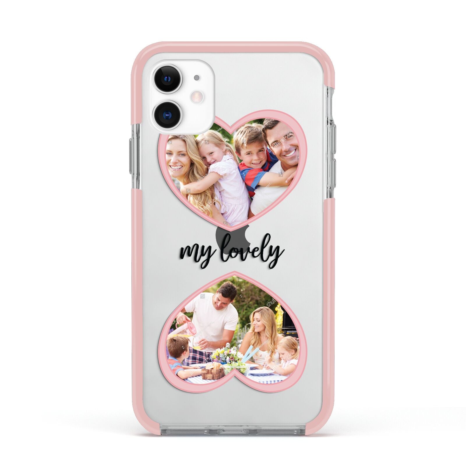 Personalised Multi Photo Hearts Apple iPhone 11 in White with Pink Impact Case