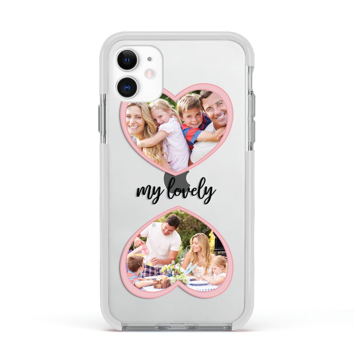 Personalised Multi Photo Hearts Apple iPhone 11 in White with White Impact Case