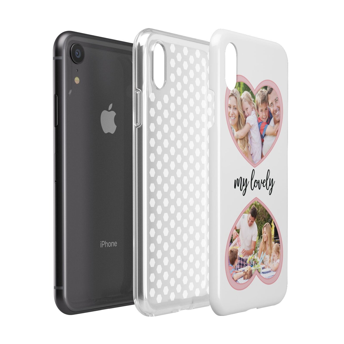 Personalised Multi Photo Hearts Apple iPhone XR Black 3D Tough Case Expanded view