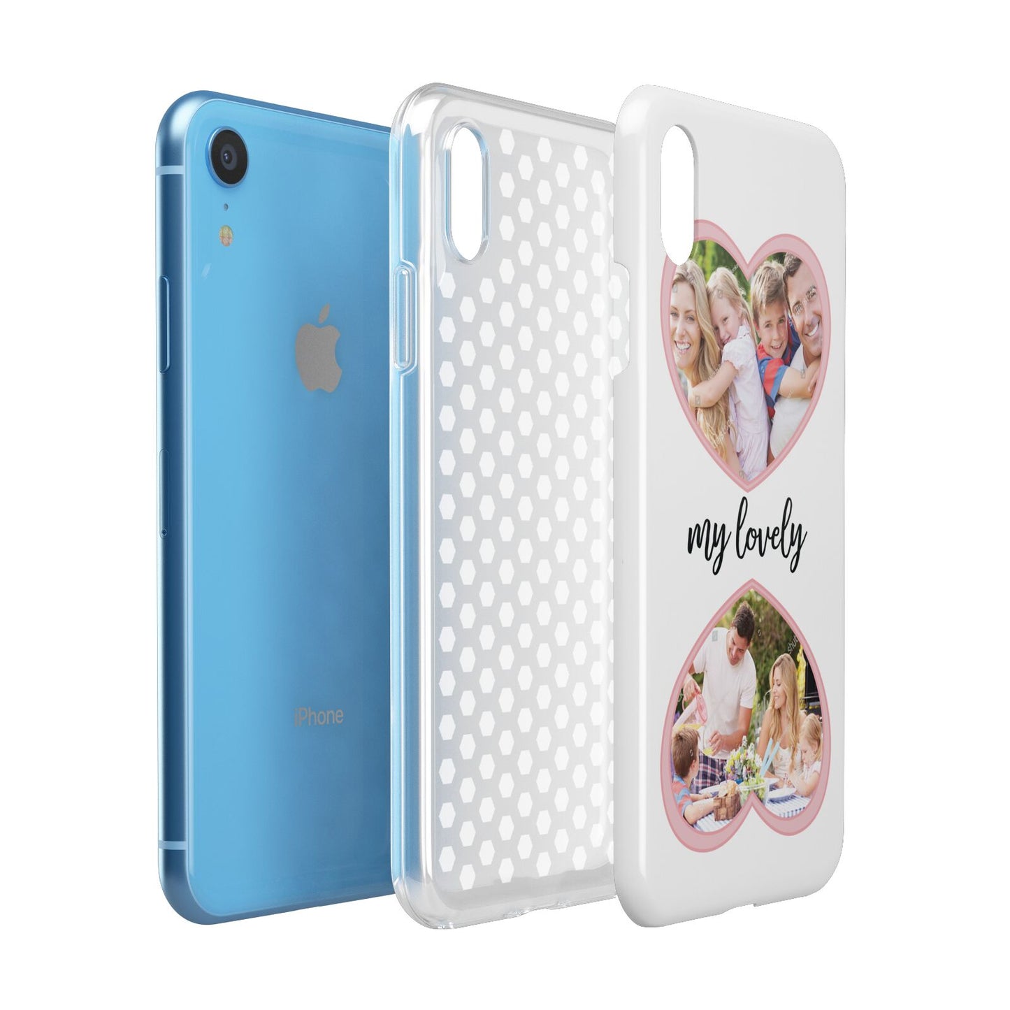 Personalised Multi Photo Hearts Apple iPhone XR Blue 3D Tough Case Expanded view