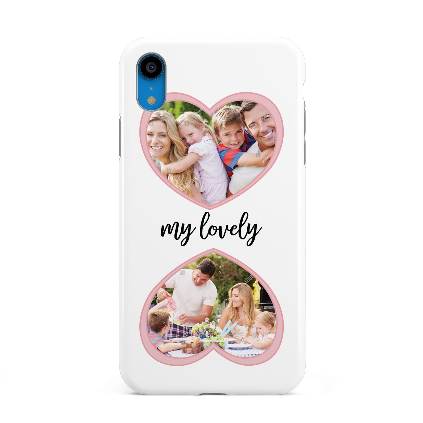 Personalised Multi Photo Hearts Apple iPhone XR Blue 3D Tough Case