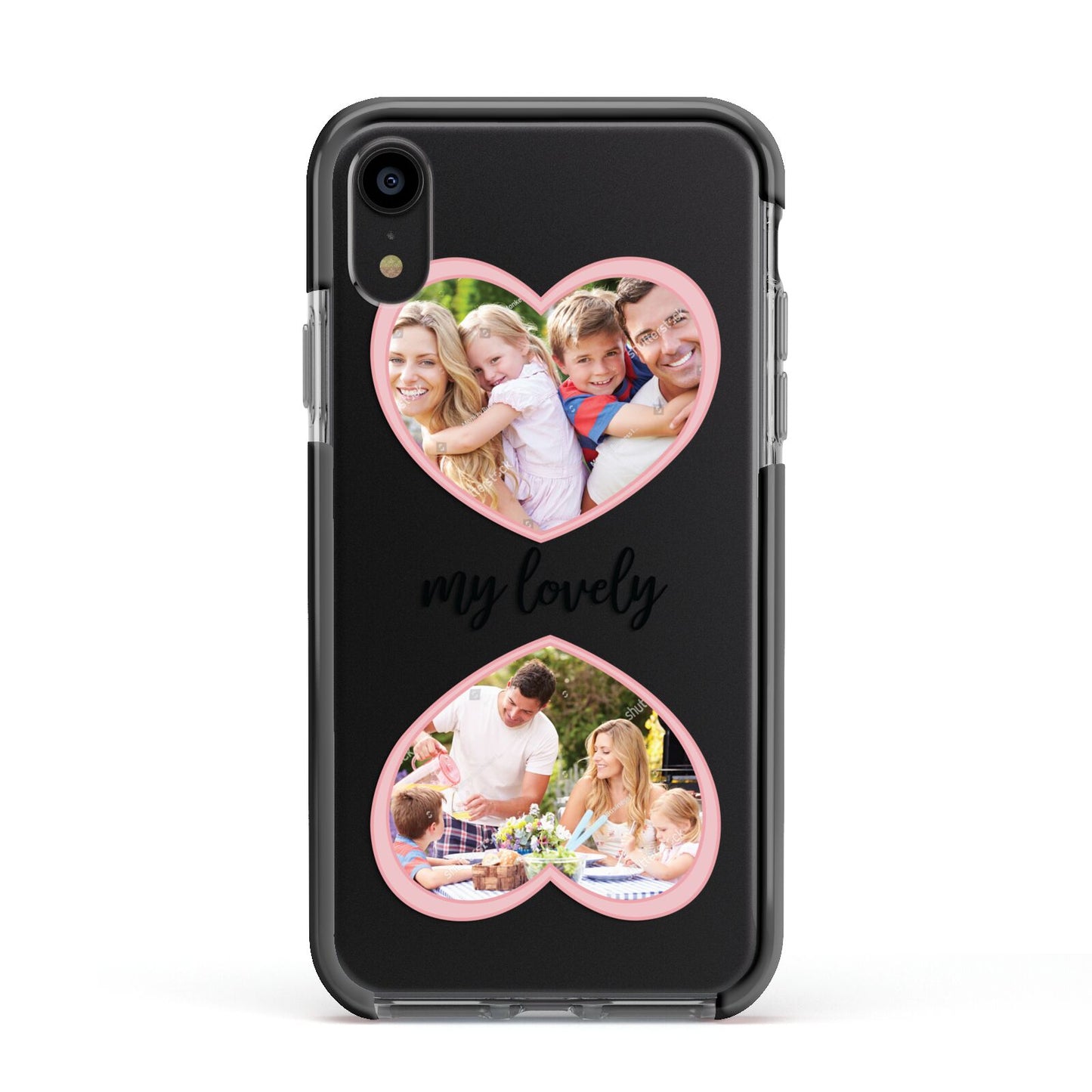 Personalised Multi Photo Hearts Apple iPhone XR Impact Case Black Edge on Black Phone