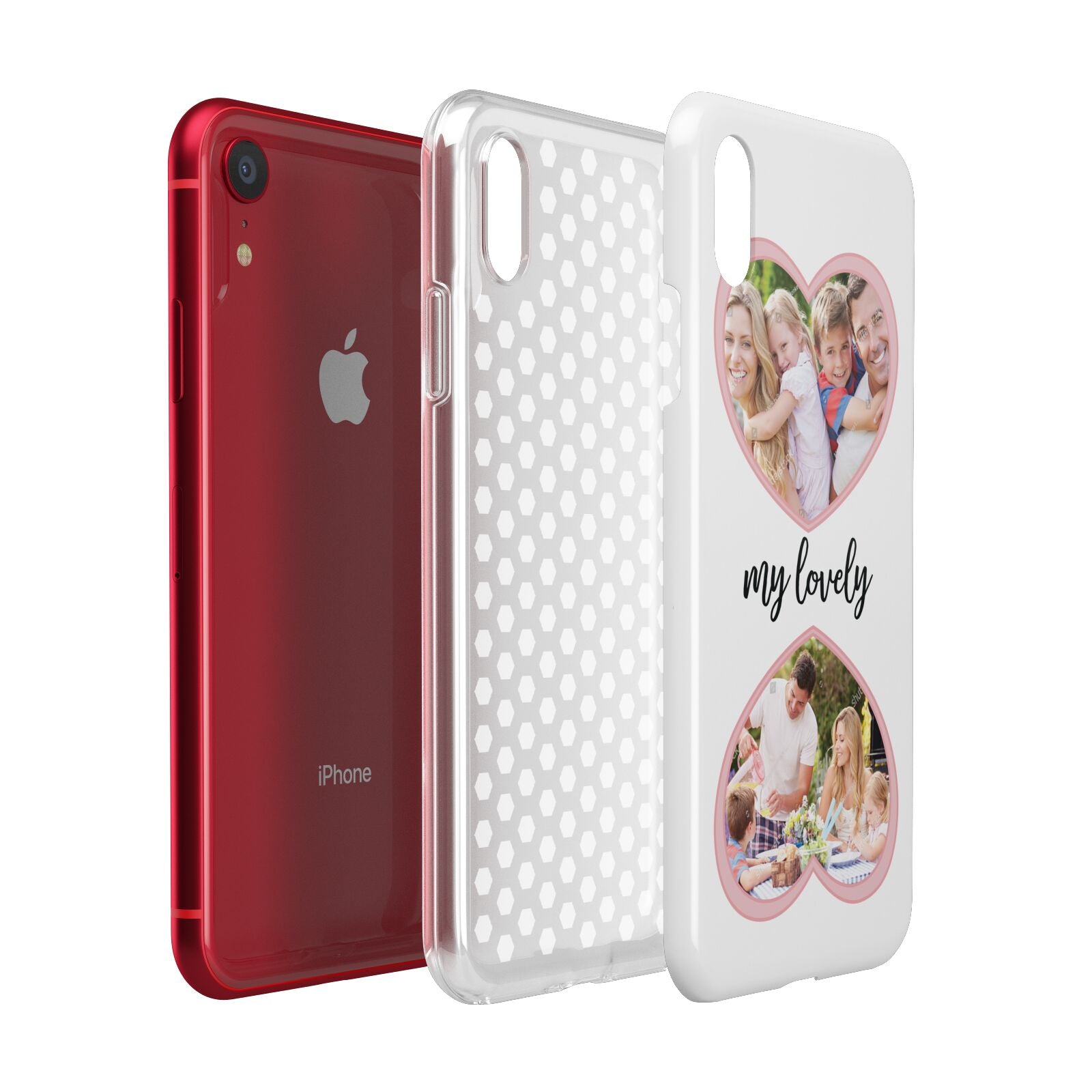 Personalised Multi Photo Hearts Apple iPhone XR Red 3D Tough Case Expanded view